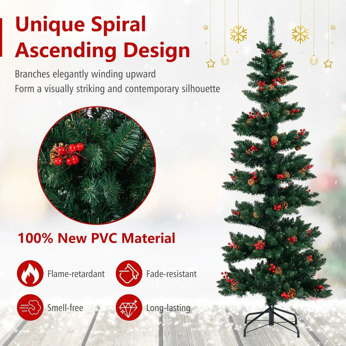 6/7 FT Pre-Lit Artificial Christmas Tree Spiral Holiday Tree with 612/791 Branch Tips and 8 Modes by DirectDeals