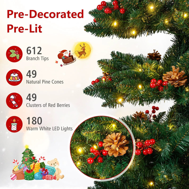 6/7 FT Pre-Lit Artificial Christmas Tree Spiral Holiday Tree with 612/791 Branch Tips and 8 Modes by DirectDeals