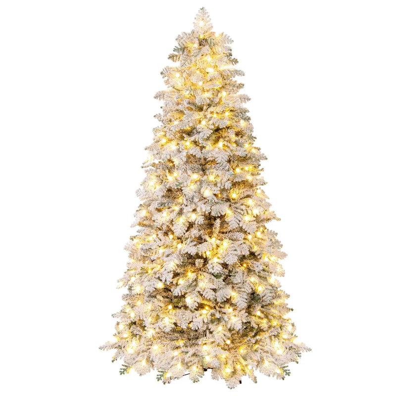 6/7 Feet Artificial Snow-flocked Christmas Tree Pre-lit Hinged Xmas Tree with 130 Twinkle Balls by DirectDeals