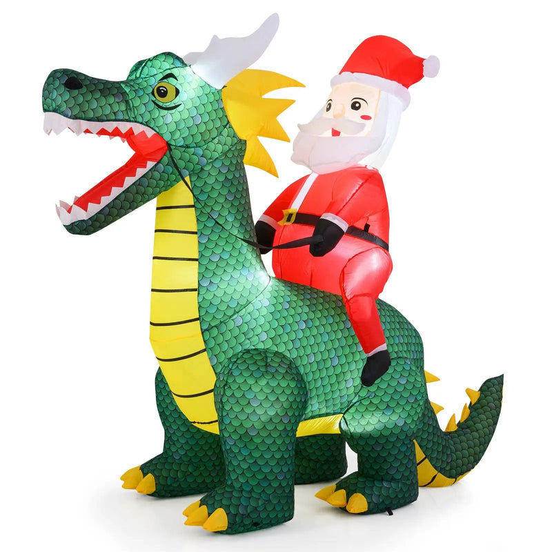6.7 Feet Christmas Inflatable Santa Claus Ride on Dinosaur with Built-in LED Lights by DirectDeals