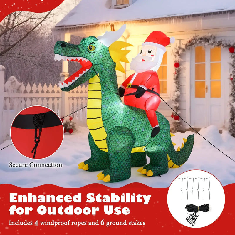 6.7 Feet Christmas Inflatable Santa Claus Ride on Dinosaur with Built-in LED Lights by DirectDeals