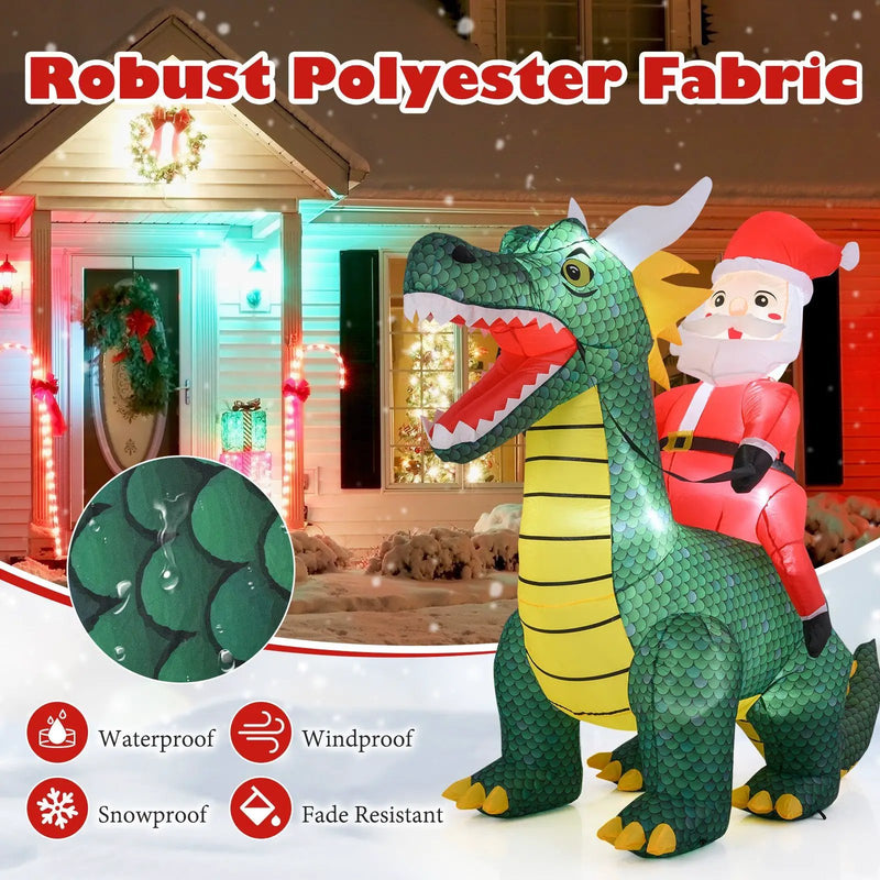 6.7 Feet Christmas Inflatable Santa Claus Ride on Dinosaur with Built-in LED Lights by DirectDeals