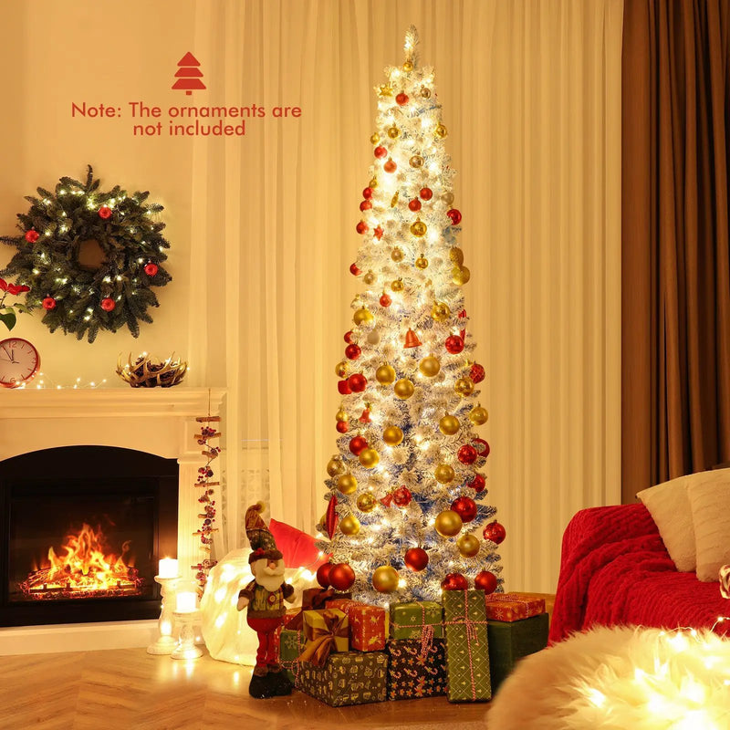 6/7 Feet Snow-flocked Artificial Christmas Tree with 220/290 Warm White LED Lights by DirectDeals