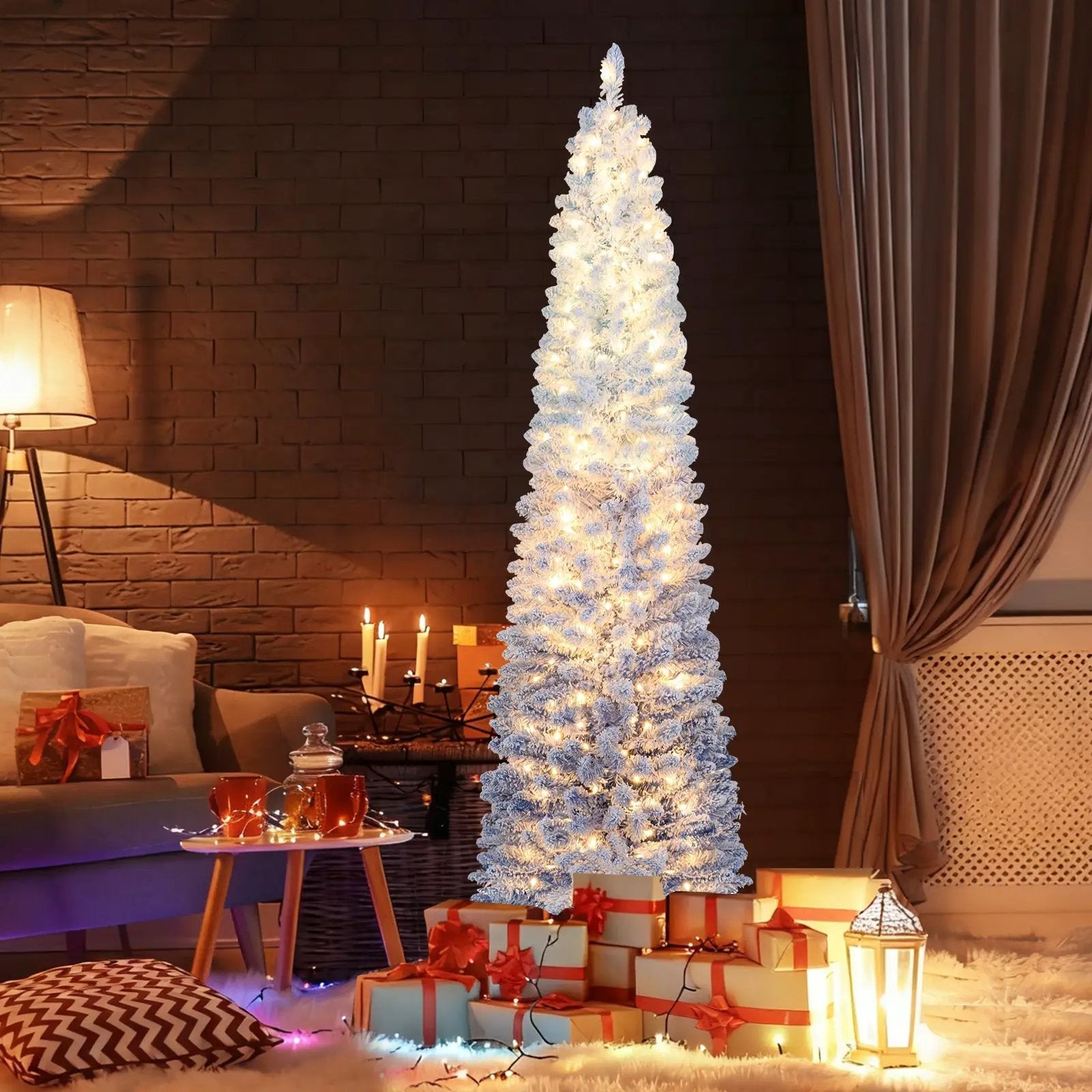 6/7 Feet Snow-flocked Artificial Christmas Tree with 220/290 Warm White LED Lights by DirectDeals