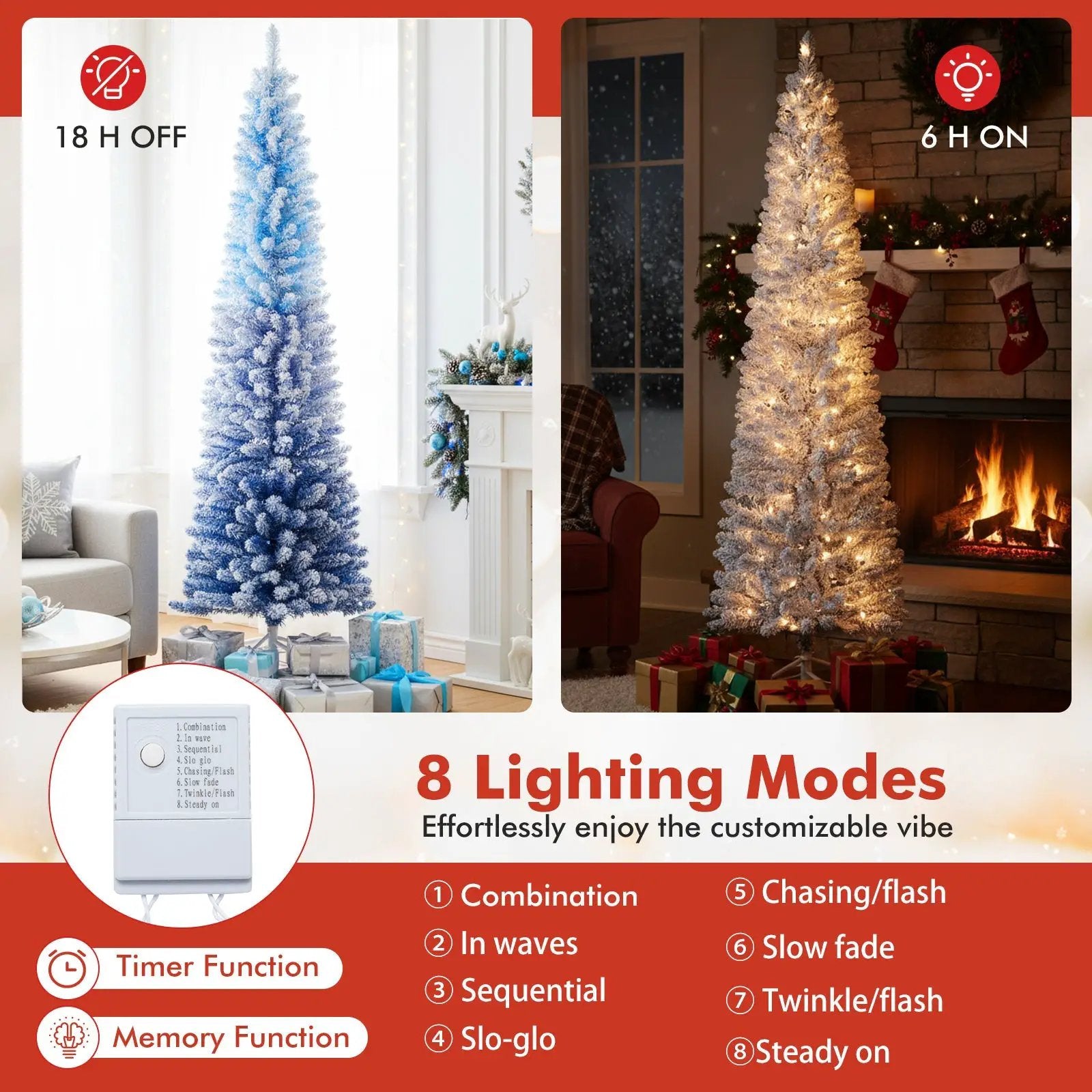 6/7 Feet Snow-flocked Artificial Christmas Tree with 220/290 Warm White LED Lights by DirectDeals