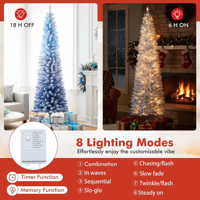 6/7 Feet Snow-flocked Artificial Christmas Tree with 220/290 Warm White LED Lights by DirectDeals