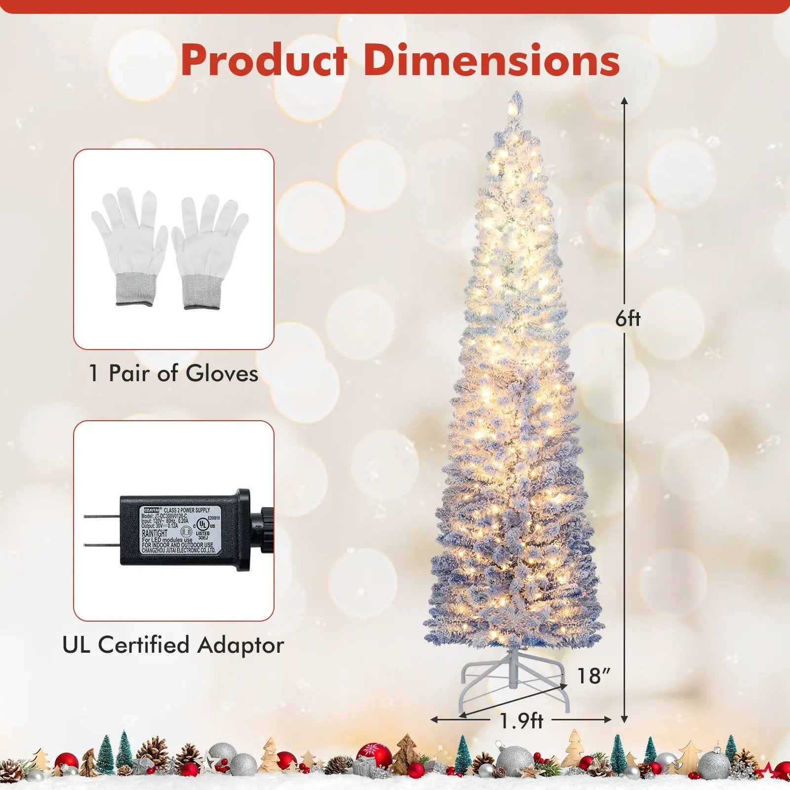 6/7 Feet Snow-flocked Artificial Christmas Tree with 220/290 Warm White LED Lights by DirectDeals