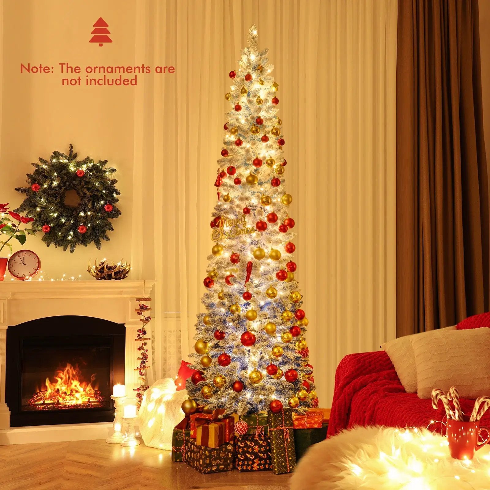 6/7 Feet Snow-flocked Artificial Christmas Tree with 220/290 Warm White LED Lights by DirectDeals