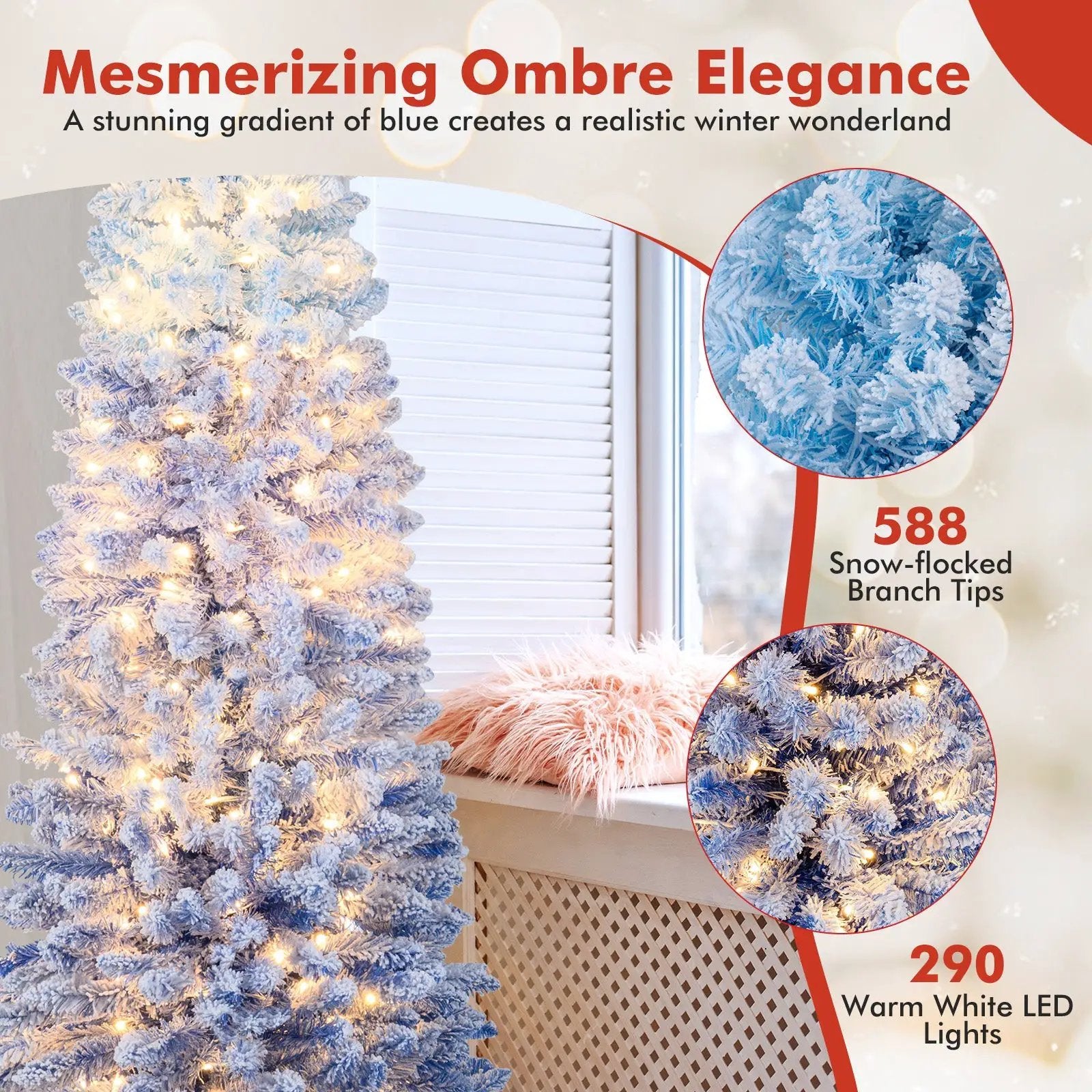 6/7 Feet Snow-flocked Artificial Christmas Tree with 220/290 Warm White LED Lights by DirectDeals