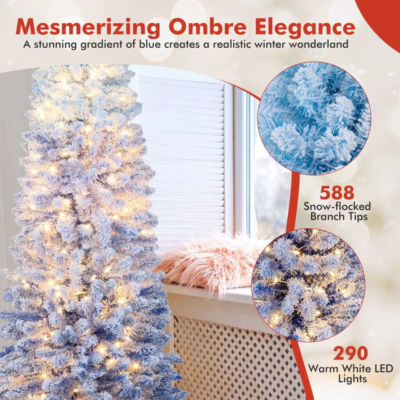 6/7 Feet Snow-flocked Artificial Christmas Tree with 220/290 Warm White LED Lights by DirectDeals