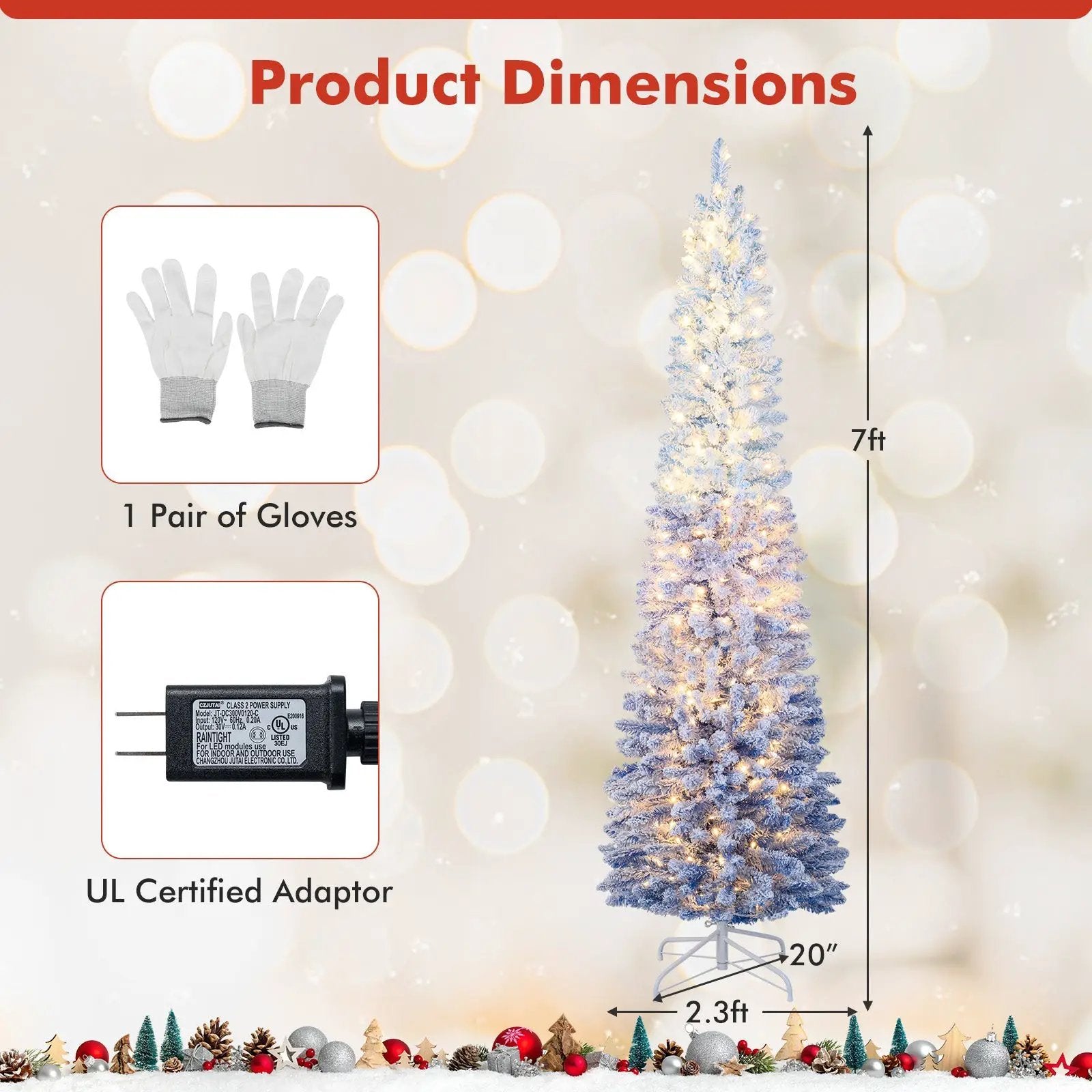 6/7 Feet Snow-flocked Artificial Christmas Tree with 220/290 Warm White LED Lights by DirectDeals