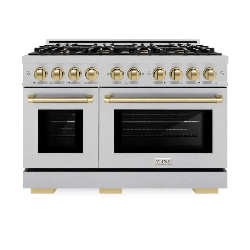 ZLINE 48" Select Dual Fuel Range Gas Cooktop Electric Convection Oven DuraSnow® Stainless Steel Champagne Bronze HDRSZ-48-CB by Farmhouse Kitchen and Bath