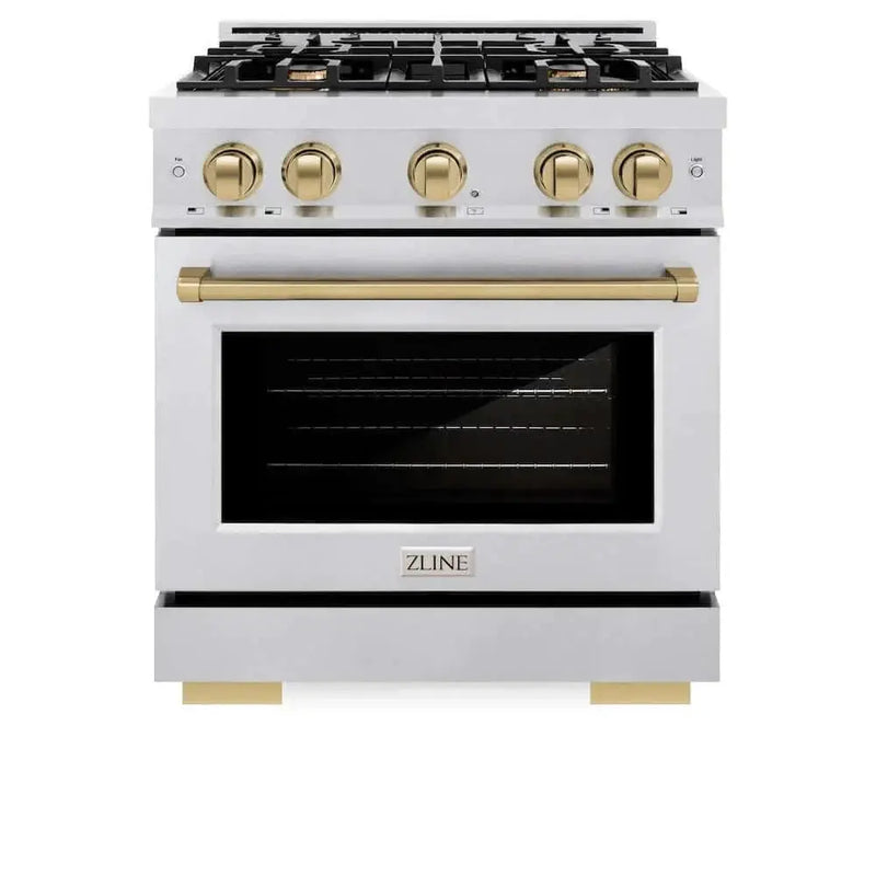 ZLINE 30" Select Gas Range Convection Gas Oven DuraSnow® Stainless Steel Champagne Bronze HGRSZ-30-CB by Farmhouse Kitchen and Bath