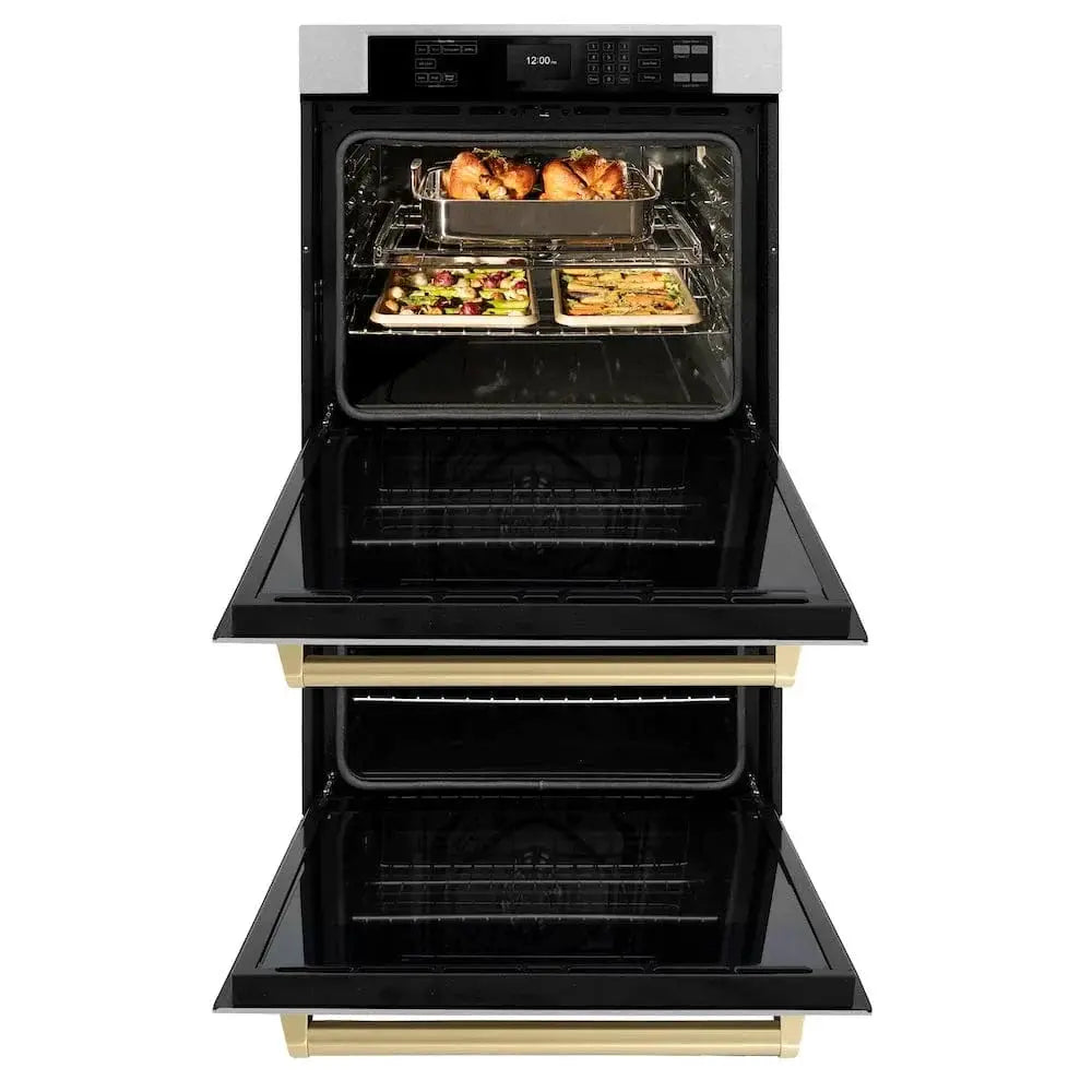 ZLINE 30"Professional True Convection Double Wall Oven, Air Fry, Self Clean, DuraSnow® Champagne Bronze WADSZ-30-CB by Farmhouse Kitchen and Bath