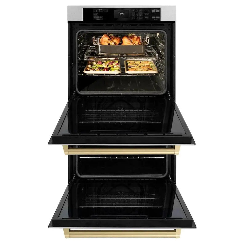 ZLINE 30"Professional True Convection Double Wall Oven, Air Fry, Self Clean, DuraSnow® Champagne Bronze WADSZ-30-CB by Farmhouse Kitchen and Bath