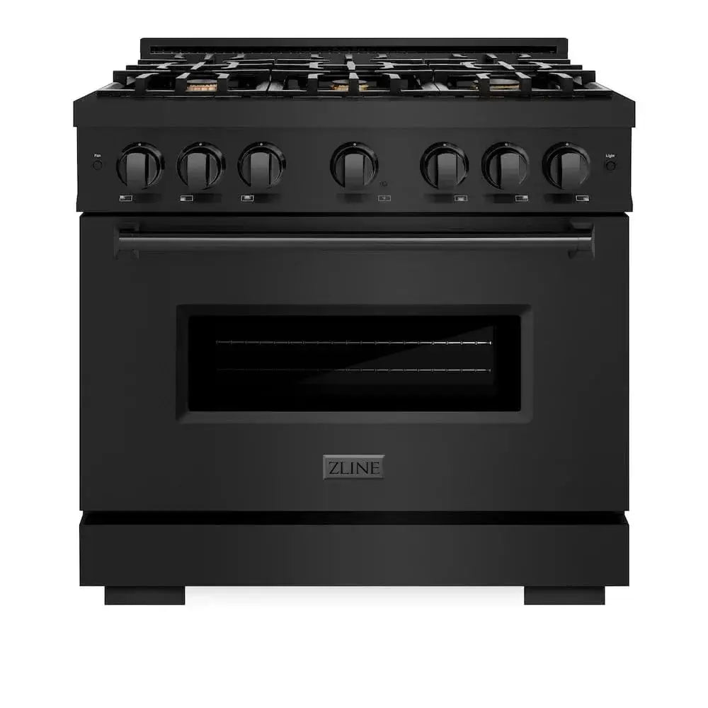 ZLINE 36" Dual Fuel Range, Gas Cooktop, Electric Convection Oven Black Stainless Steel Brass Burners, CDRB-BR-36 by Farmhouse Kitchen and Bath