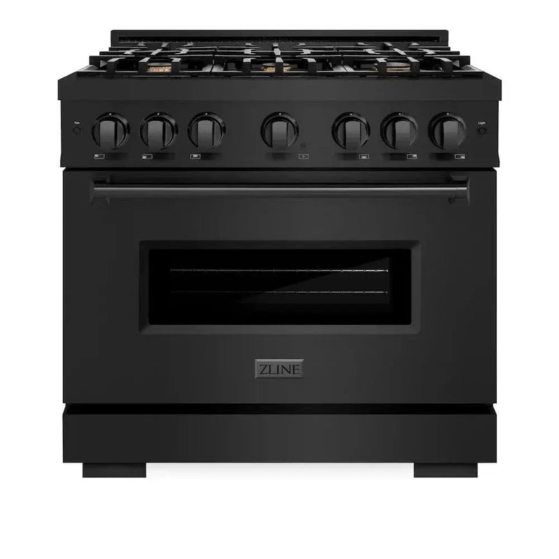 ZLINE 36" Dual Fuel Range, Gas Cooktop, Electric Convection Oven Black Stainless Steel Brass Burners, CDRB-BR-36 by Farmhouse Kitchen and Bath