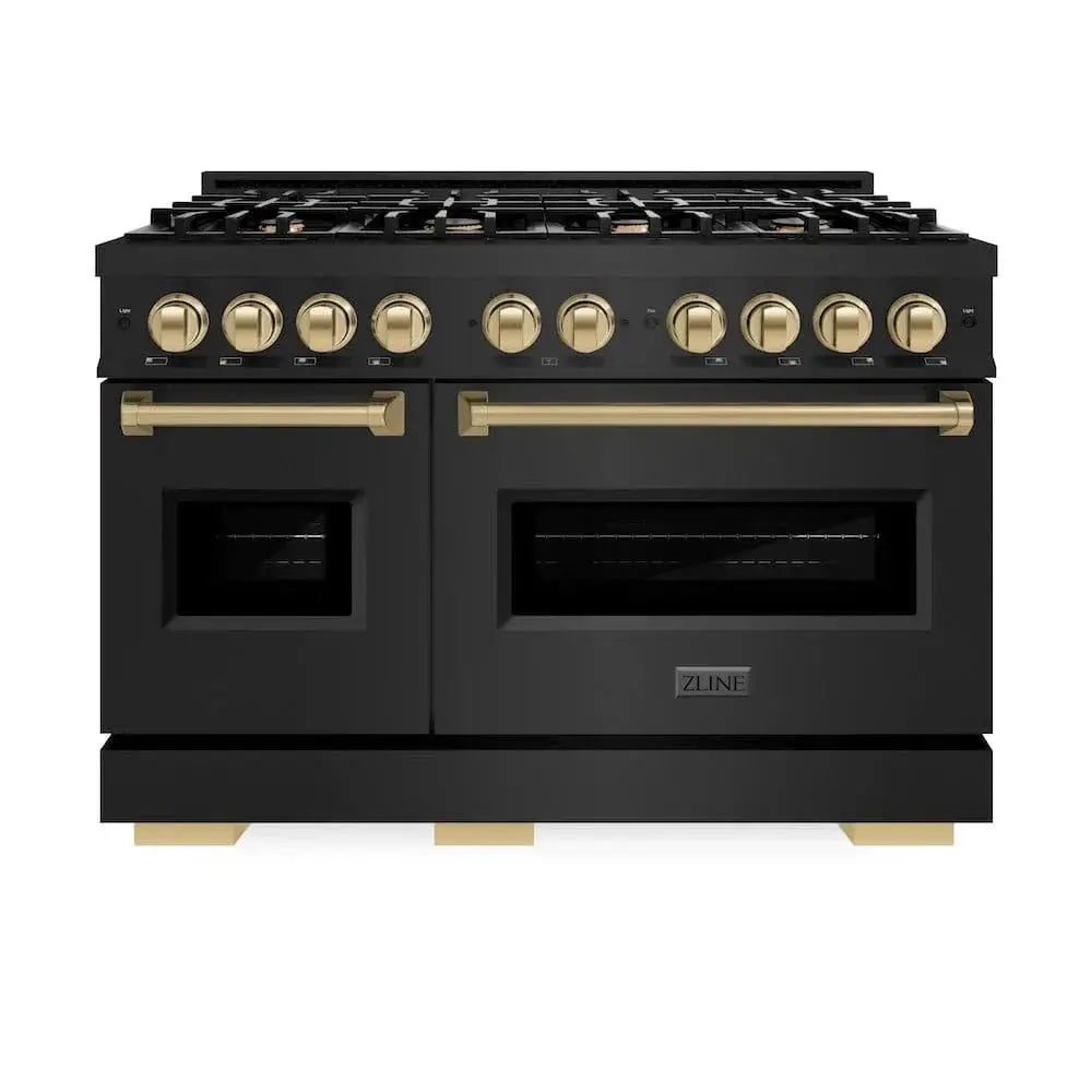 ZLINE 48" Dual Fuel Range, Gas Cooktop, Electric Convection Oven Black Stainless Steel, Champagne Bronze CDRBZ-48-CB by Farmhouse Kitchen and Bath