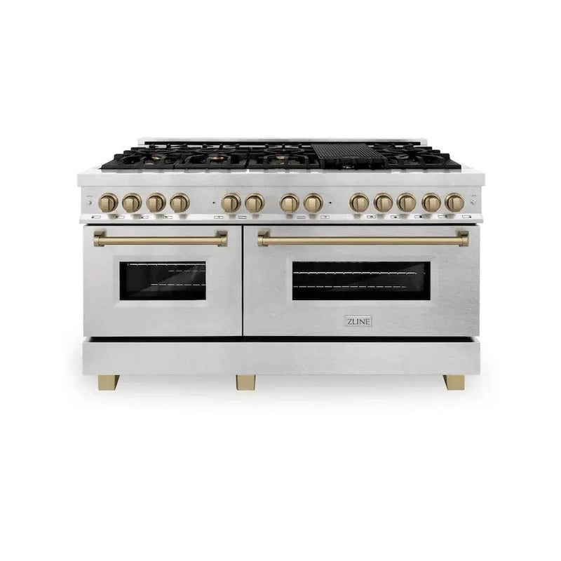 ZLINE 60" Autograph Edition Dual Fuel Range, DuraSnow, RASZ-SN-60-CB by Farmhouse Kitchen and Bath