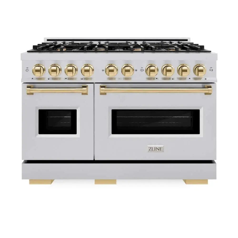 ZLINE 48" Classic Gas Range, Convection Gas Oven Stainless Steel, Gold CGRZ-48-G by Farmhouse Kitchen and Bath