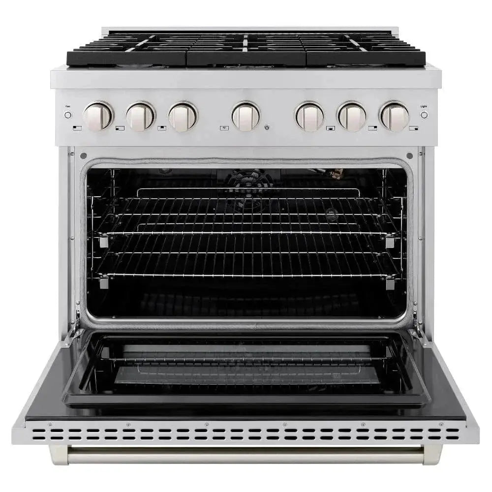 ZLINE 36"Paramount Dual Fuel Range Stainless Steel, Brass Burner, SDR-BR-36 by Farmhouse Kitchen and Bath