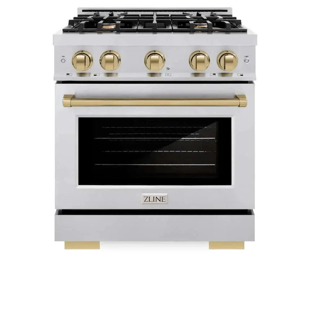 ZLINE 30" Select Dual Fuel Range Gas Cooktop Electric Convection Oven Stainless Steel Champagne Bronze HDRZ-30-CB by Farmhouse Kitchen and Bath
