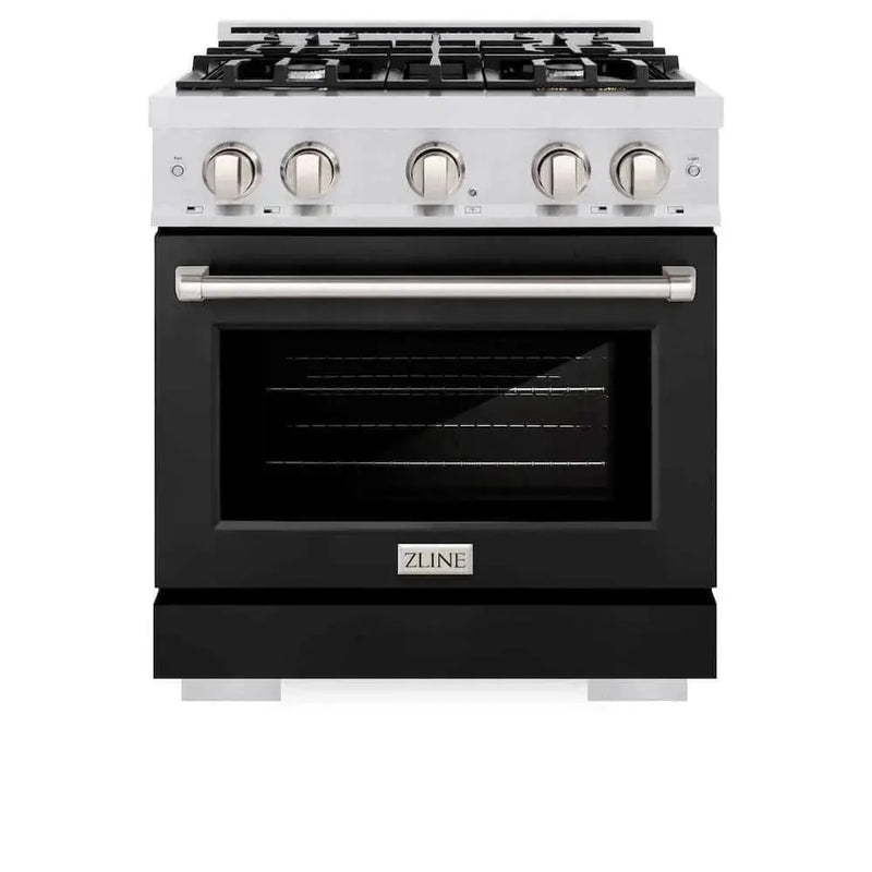 ZLINE 36" Select Dual Fuel Range Gas Cooktop Electric Convection Oven DuraSnow® Stainless Steel Black Matte Door HDRS-BLM-36 by Farmhouse Kitchen and Bath