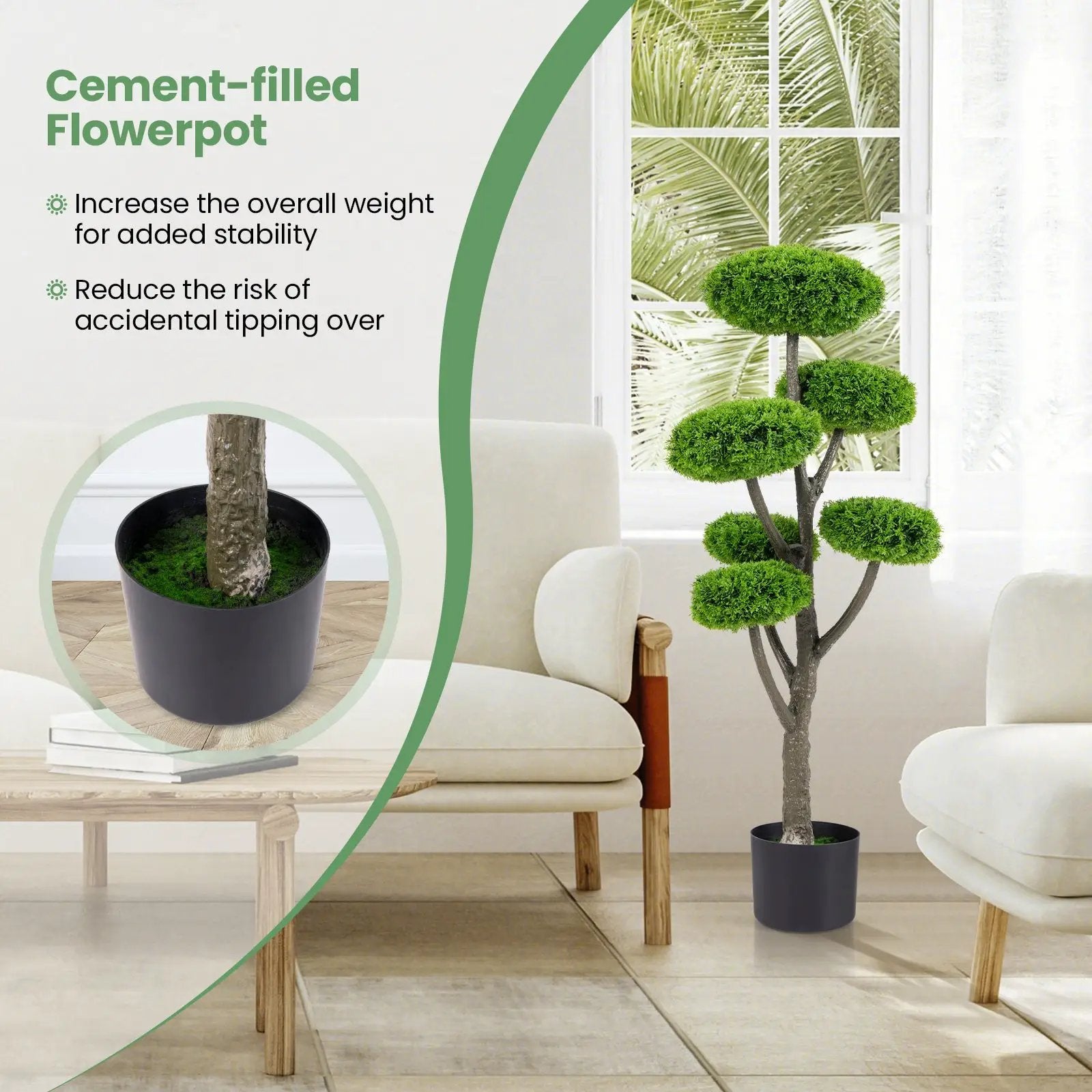 6 Ball Artificial Cypress Topiary Ball Tree with Weighted Pot for Porch by DirectDeals