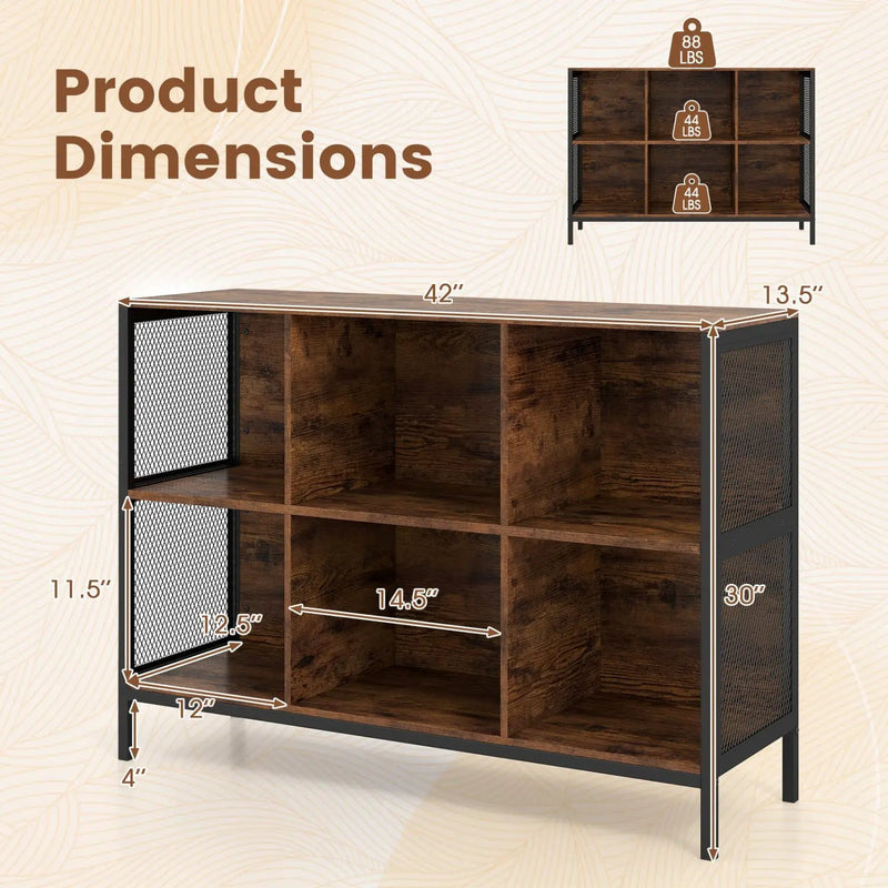 6 Cube Bookcase 42" Wide Horizontal Bookshelf with Accent Cubby Shelf by DirectDeals