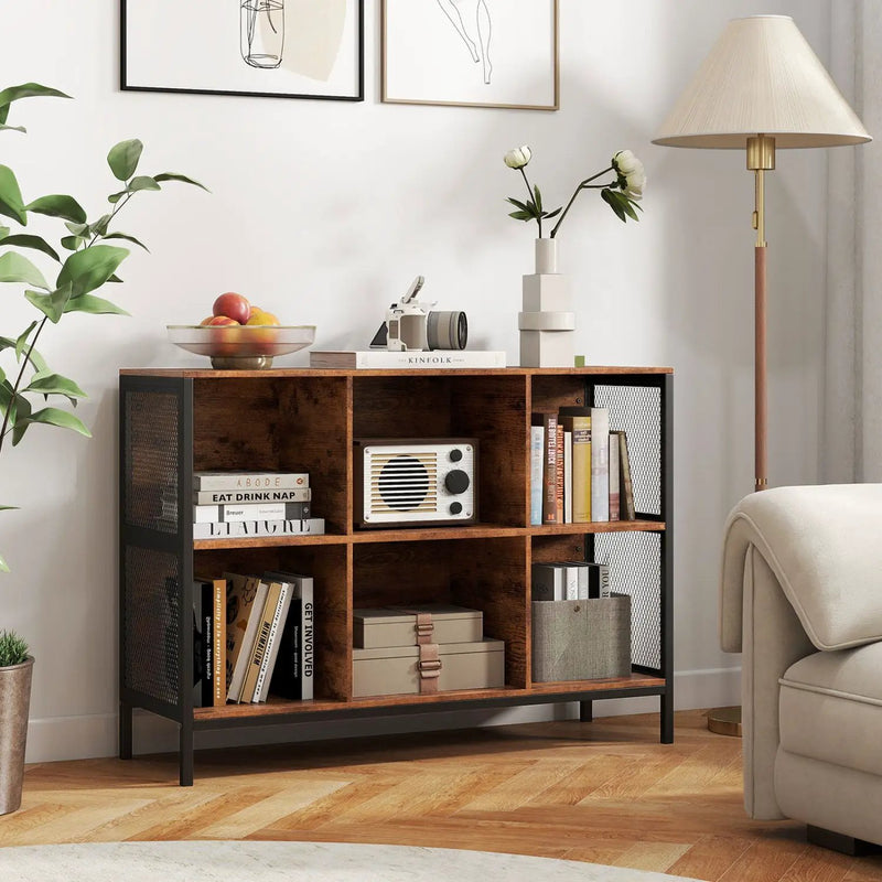 6 Cube Bookcase 42" Wide Horizontal Bookshelf with Accent Cubby Shelf by DirectDeals