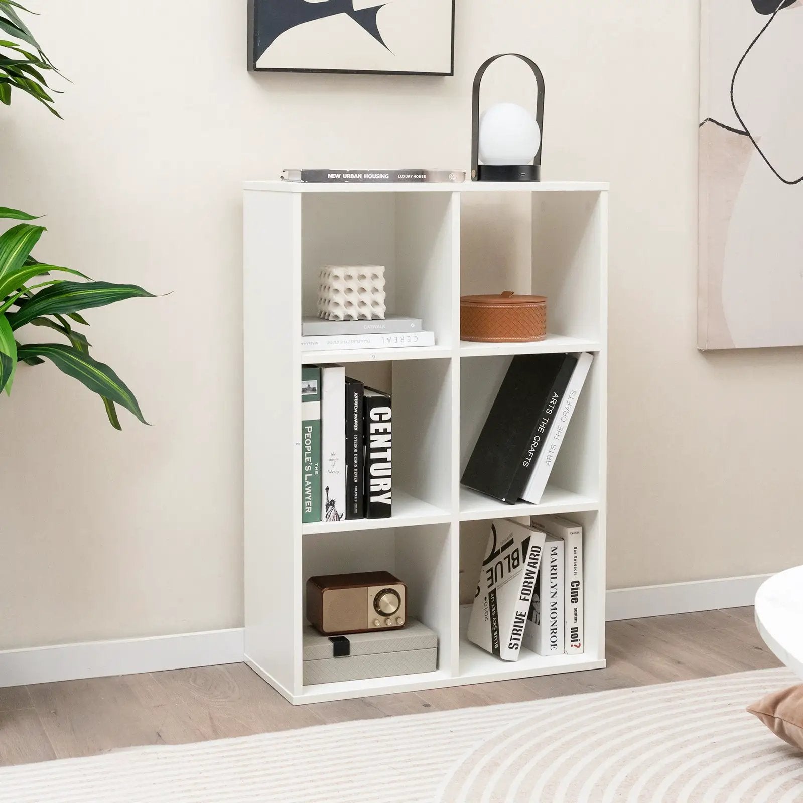 6-Cube Bookshelf 4-Tier Floor Display Shelf-White by DirectDeals
