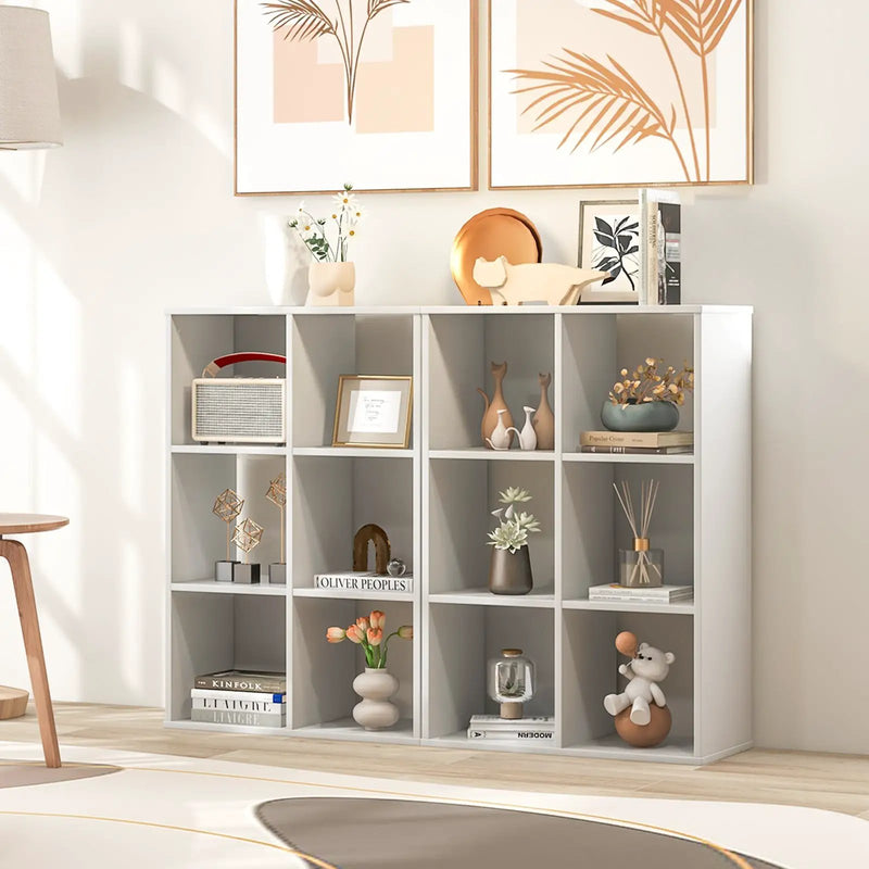 6-Cube Bookshelf 4-Tier Floor Display Shelf-White by DirectDeals