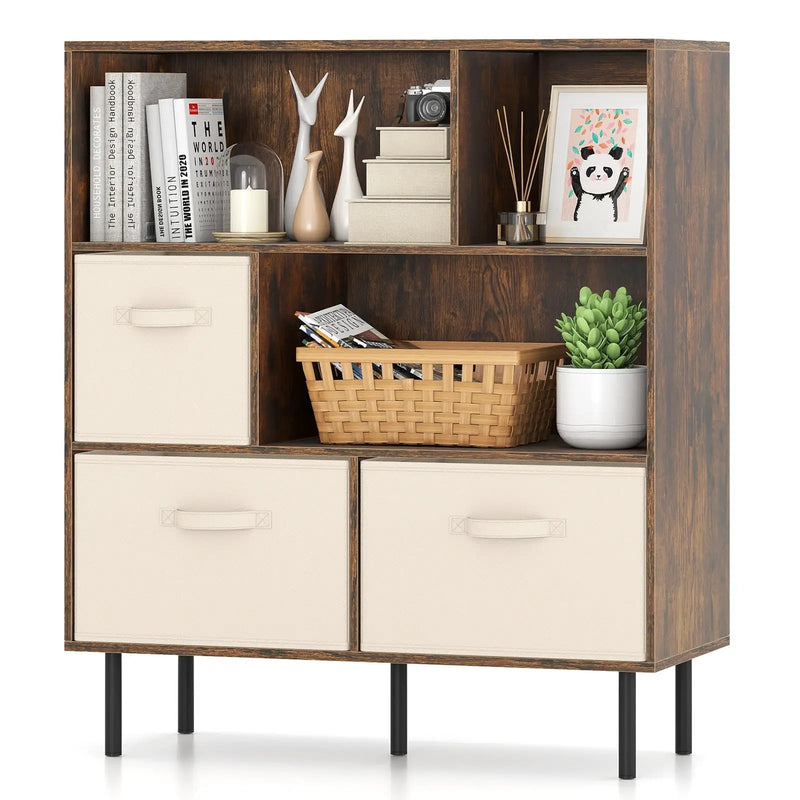 6-Cube Bookshelf with 3 Removable Folding Fabric Drawers for Living Room by DirectDeals