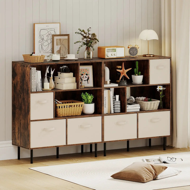 6-Cube Bookshelf with 3 Removable Folding Fabric Drawers for Living Room by DirectDeals