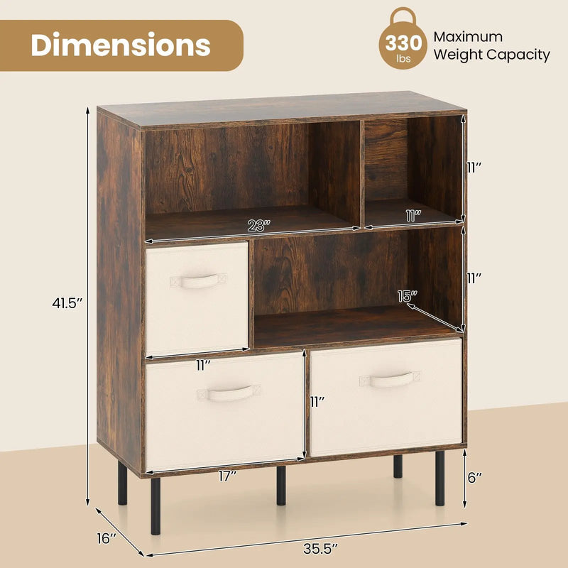 6-Cube Bookshelf with 3 Removable Folding Fabric Drawers for Living Room by DirectDeals