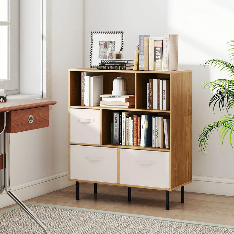 6-Cube Bookshelf with 3 Removable Folding Fabric Drawers for Living Room by DirectDeals