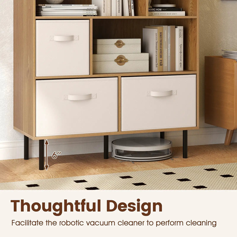 6-Cube Bookshelf with 3 Removable Folding Fabric Drawers for Living Room by DirectDeals