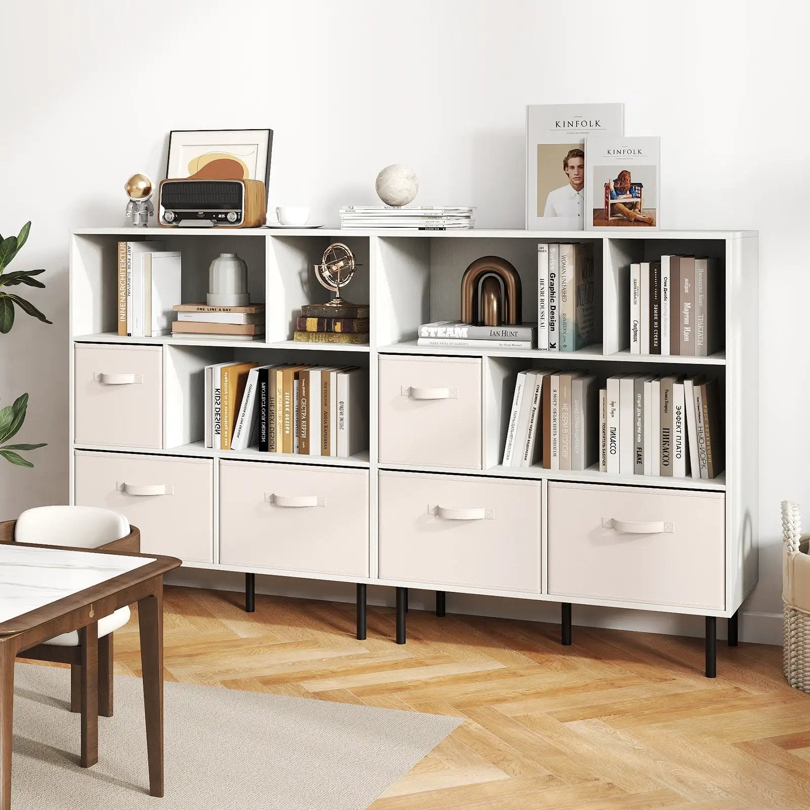 6-Cube Bookshelf with 3 Removable Folding Fabric Drawers for Living Room by DirectDeals