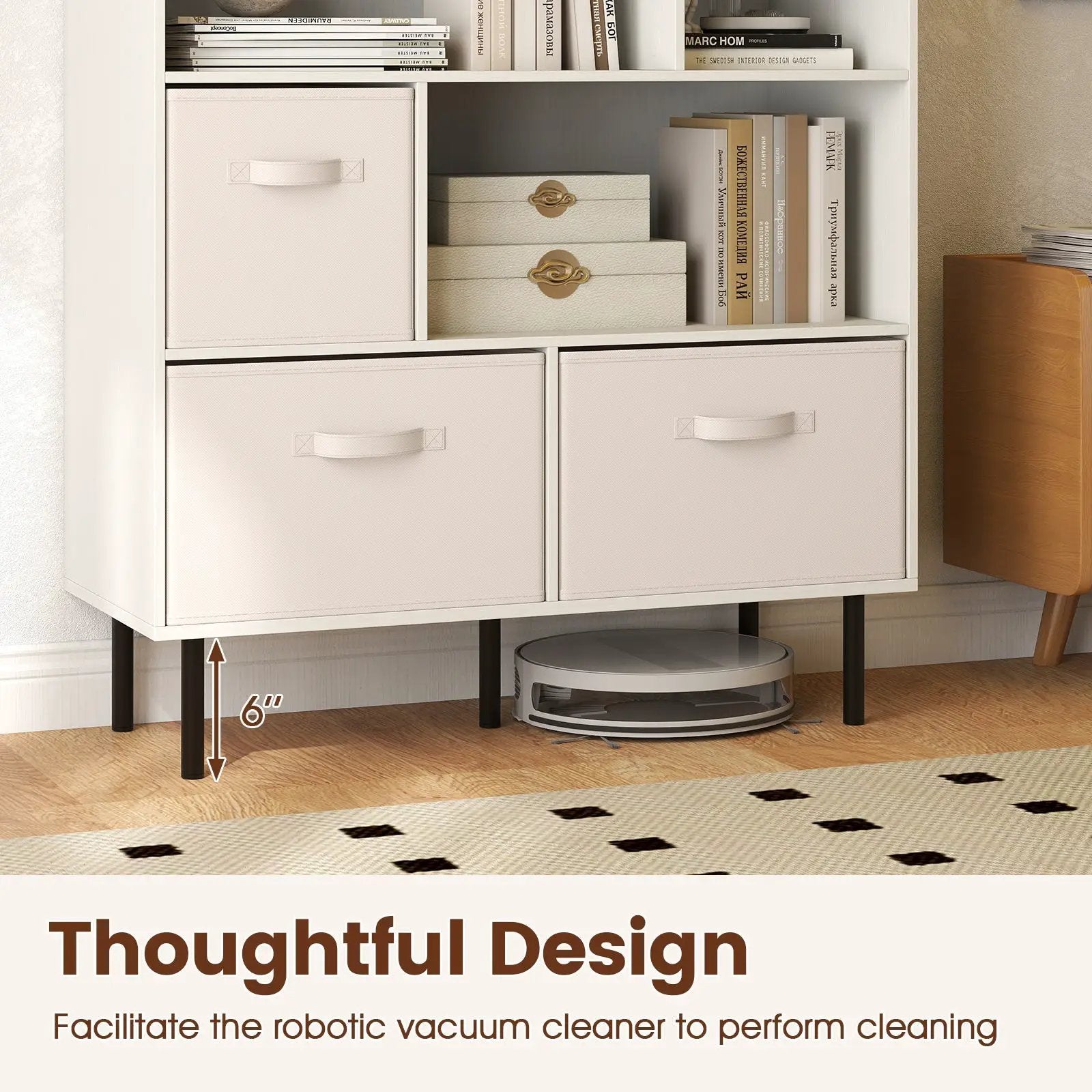 6-Cube Bookshelf with 3 Removable Folding Fabric Drawers for Living Room by DirectDeals