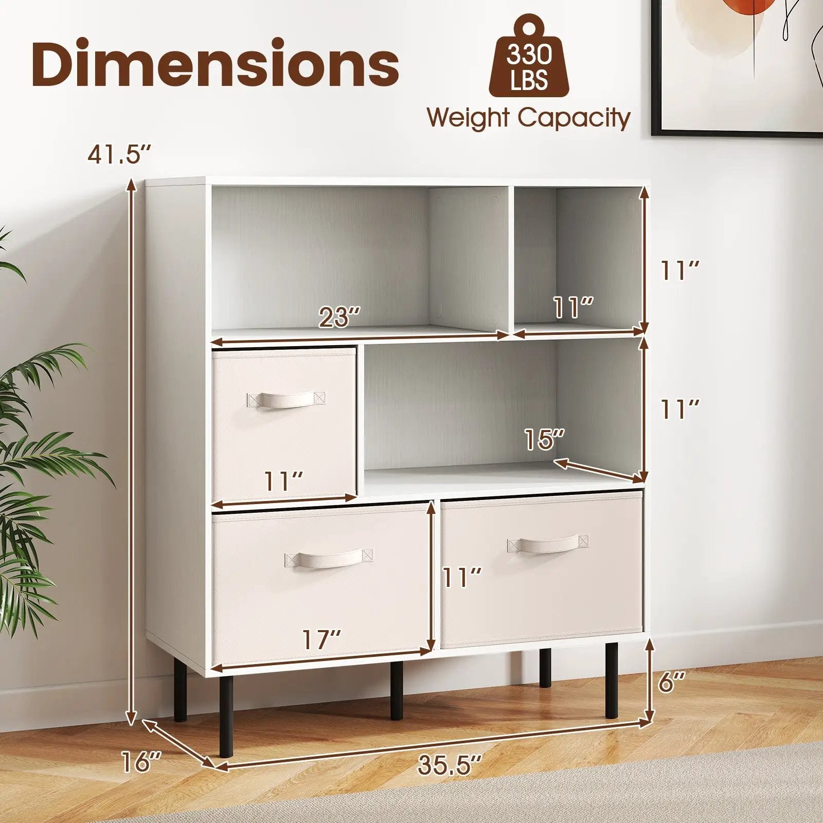 6-Cube Bookshelf with 3 Removable Folding Fabric Drawers for Living Room by DirectDeals