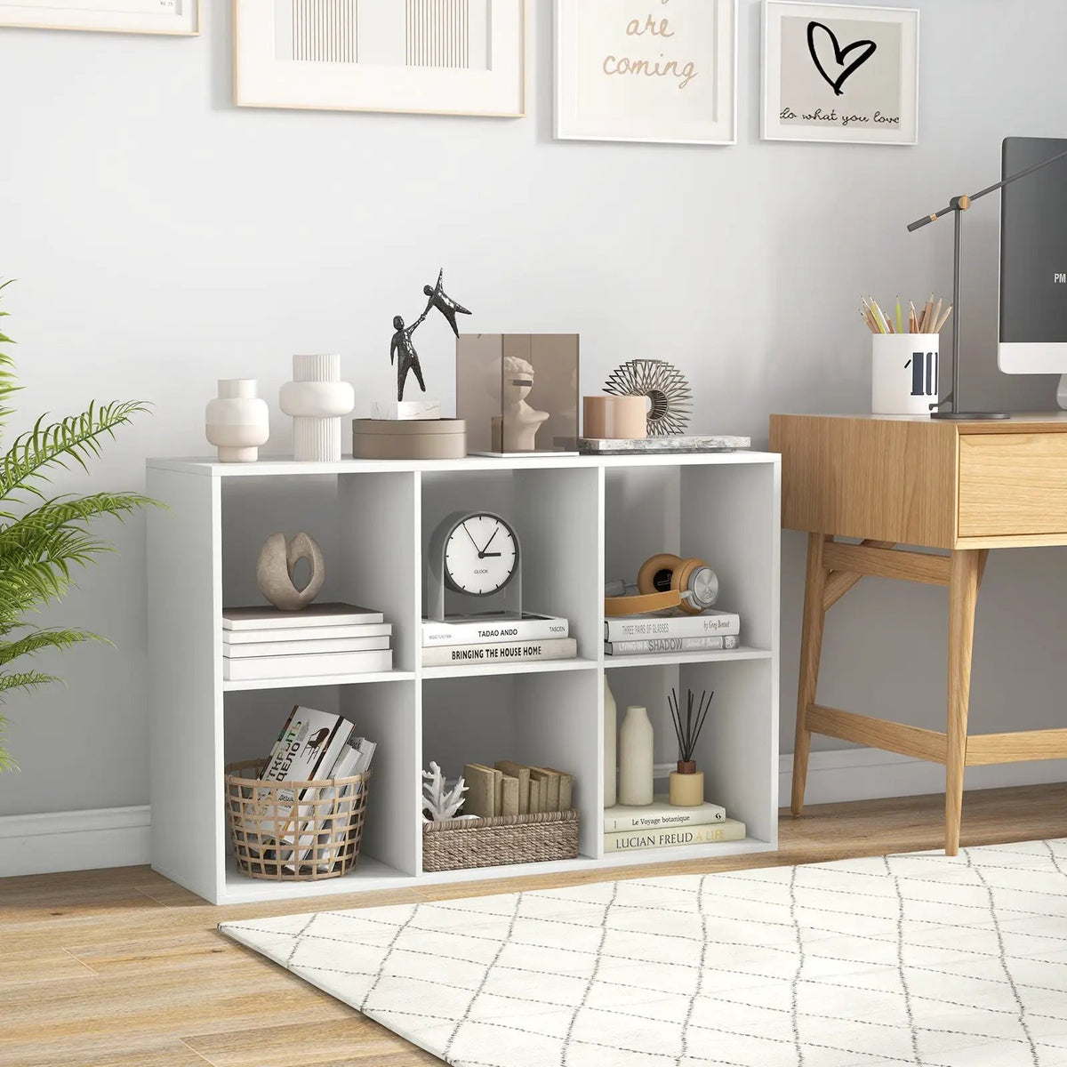 6 Cube Bookshelf with Back Guardrail for Living Room Bedroom by DirectDeals