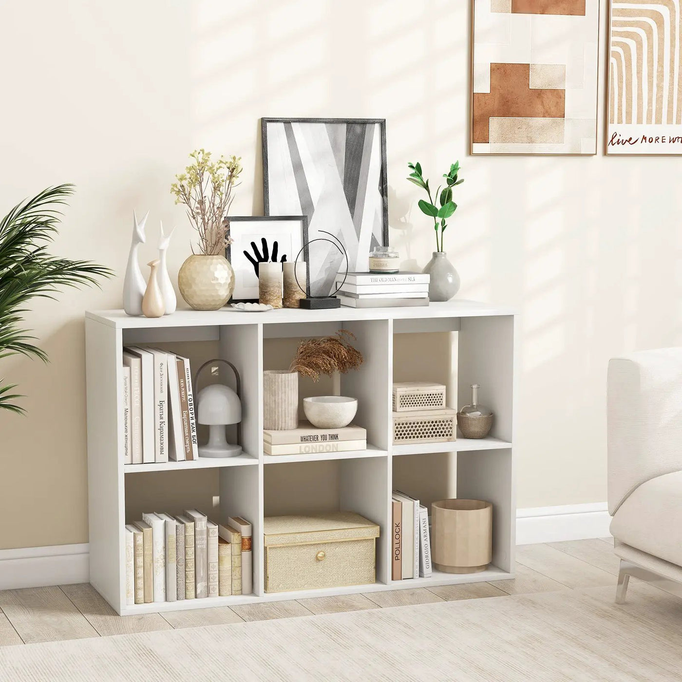 6 Cube Bookshelf with Back Guardrail for Living Room Bedroom by DirectDeals