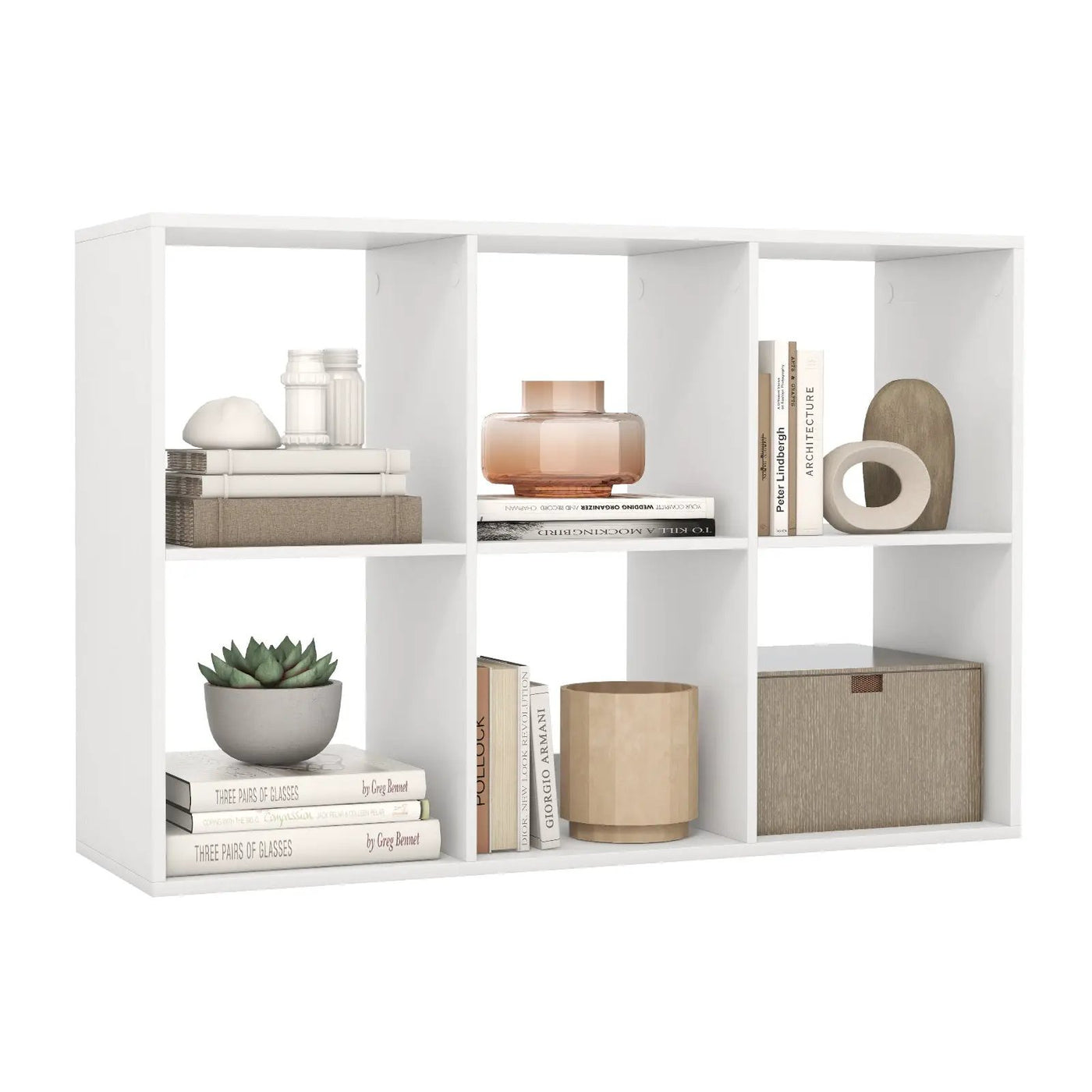 6 Cube Bookshelf with Back Guardrail for Living Room Bedroom by DirectDeals