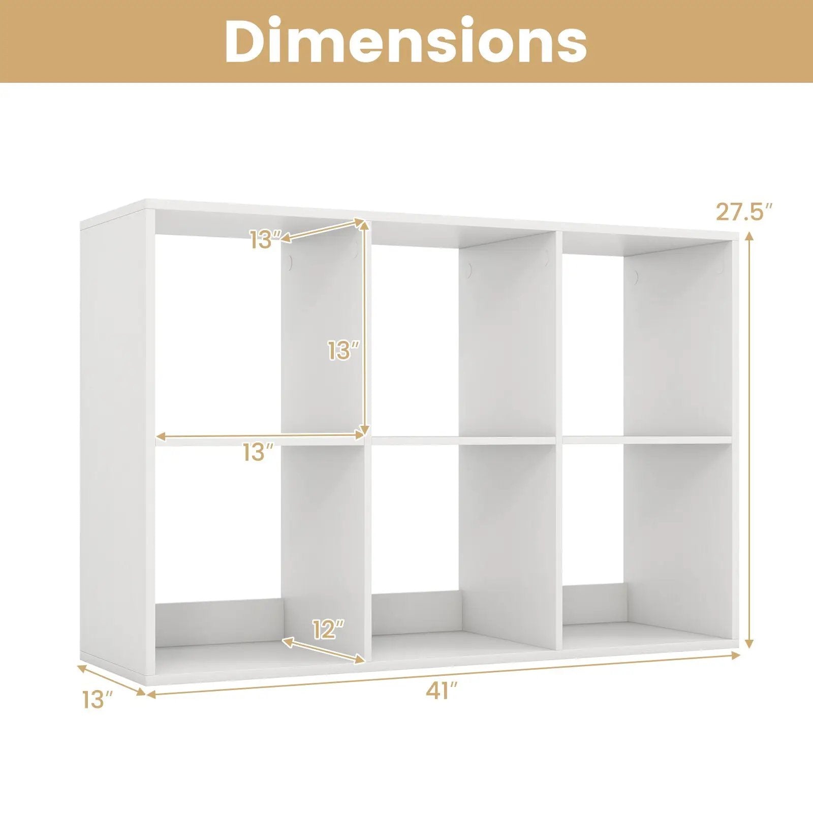 6 Cube Bookshelf with Back Guardrail for Living Room Bedroom by DirectDeals