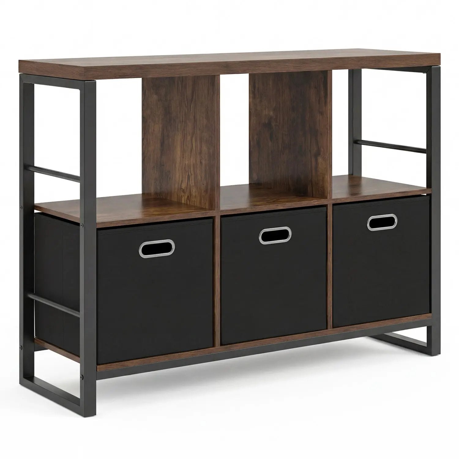 6-Cube Industrial Bookshelf with Storage Bins & Metal Frame by DirectDeals