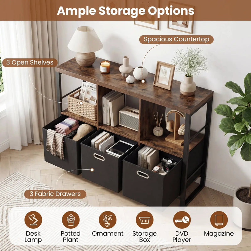 6-Cube Industrial Bookshelf with Storage Bins & Metal Frame by DirectDeals