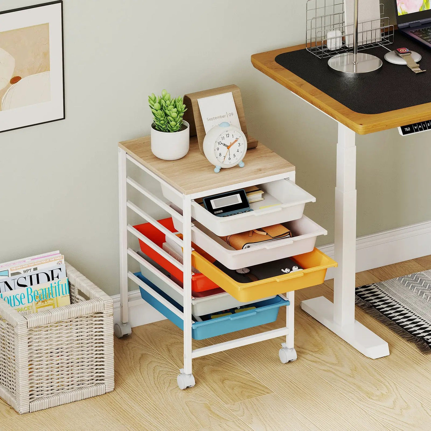 6-Drawer Rolling Storage Cart with Wooden Tabletop by DirectDeals