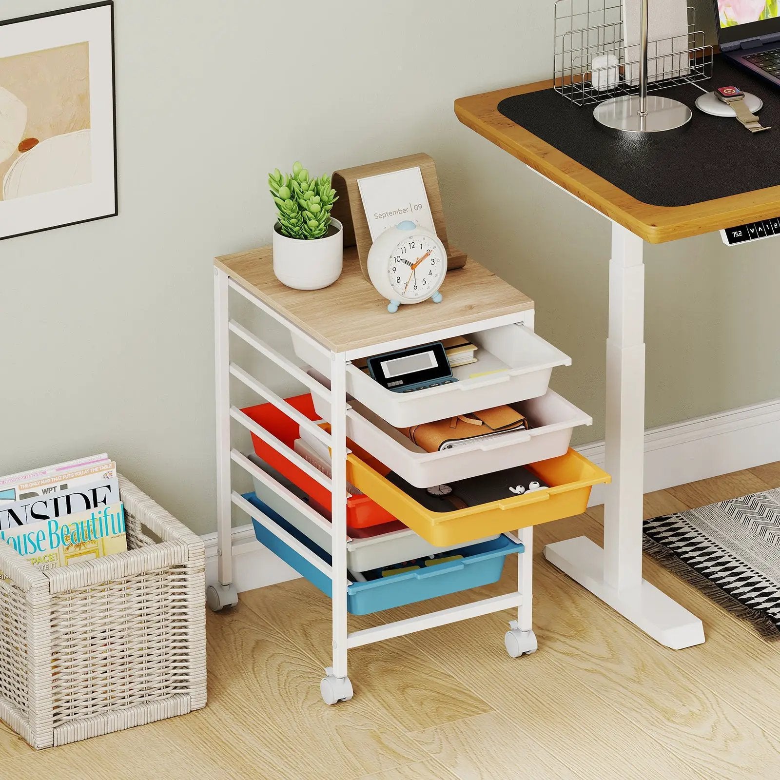 6-Drawer Rolling Storage Cart with Wooden Tabletop by DirectDeals