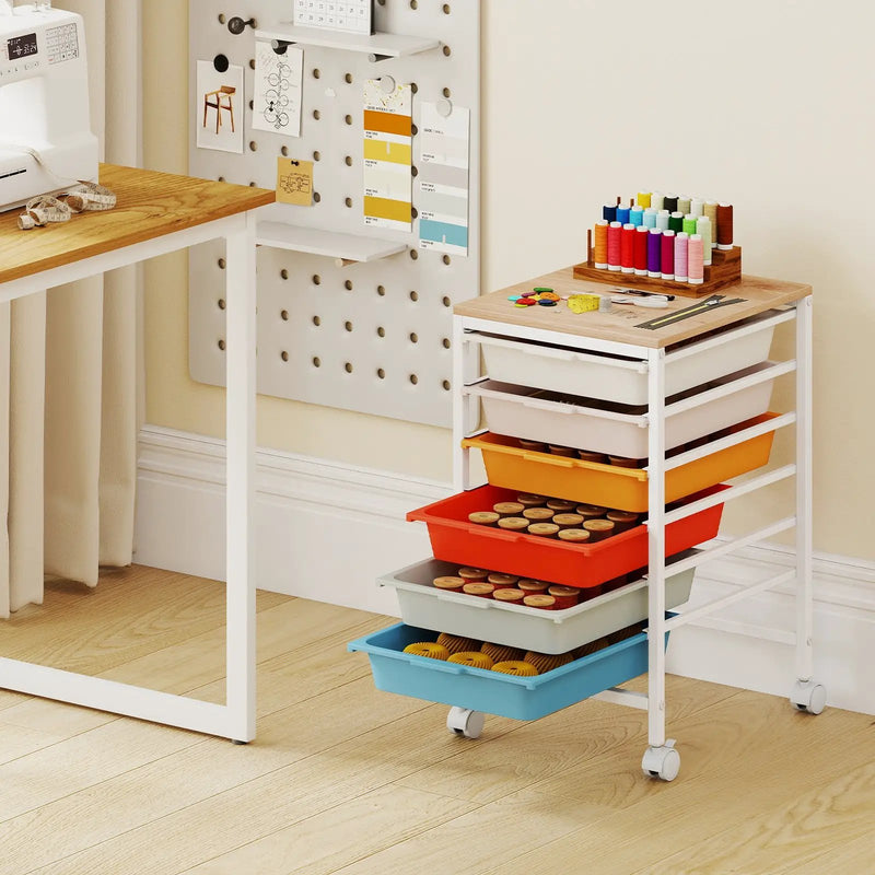 6-Drawer Rolling Storage Cart with Wooden Tabletop by DirectDeals