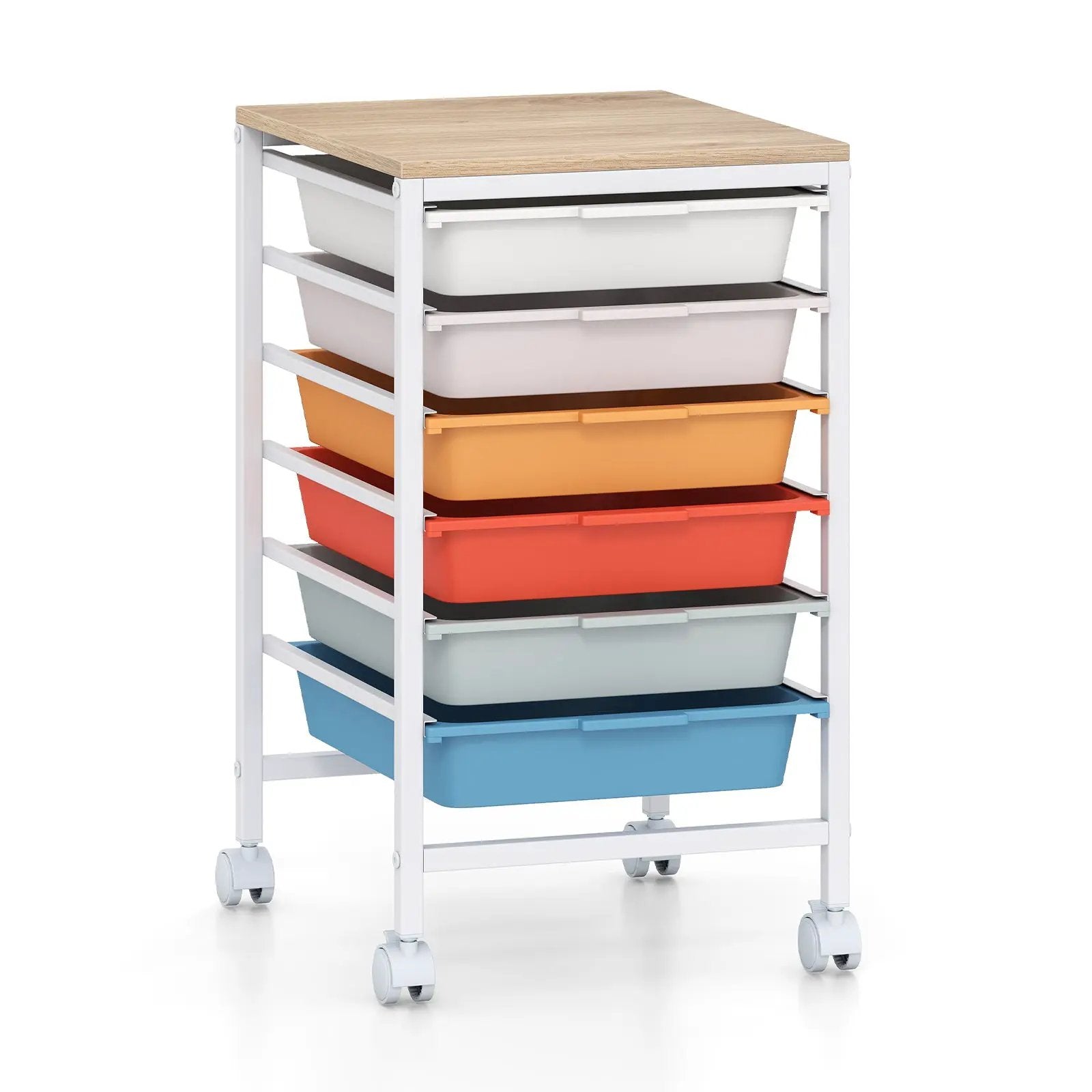 6-Drawer Rolling Storage Cart with Wooden Tabletop by DirectDeals